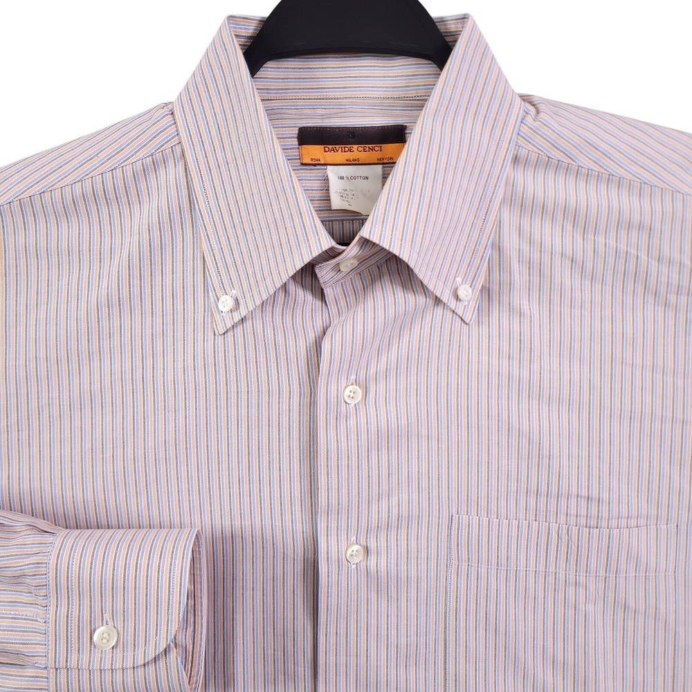 Davide Cenci Dress Shirt Men 17.5/44 Striped Oxford Button Down Made in Italy